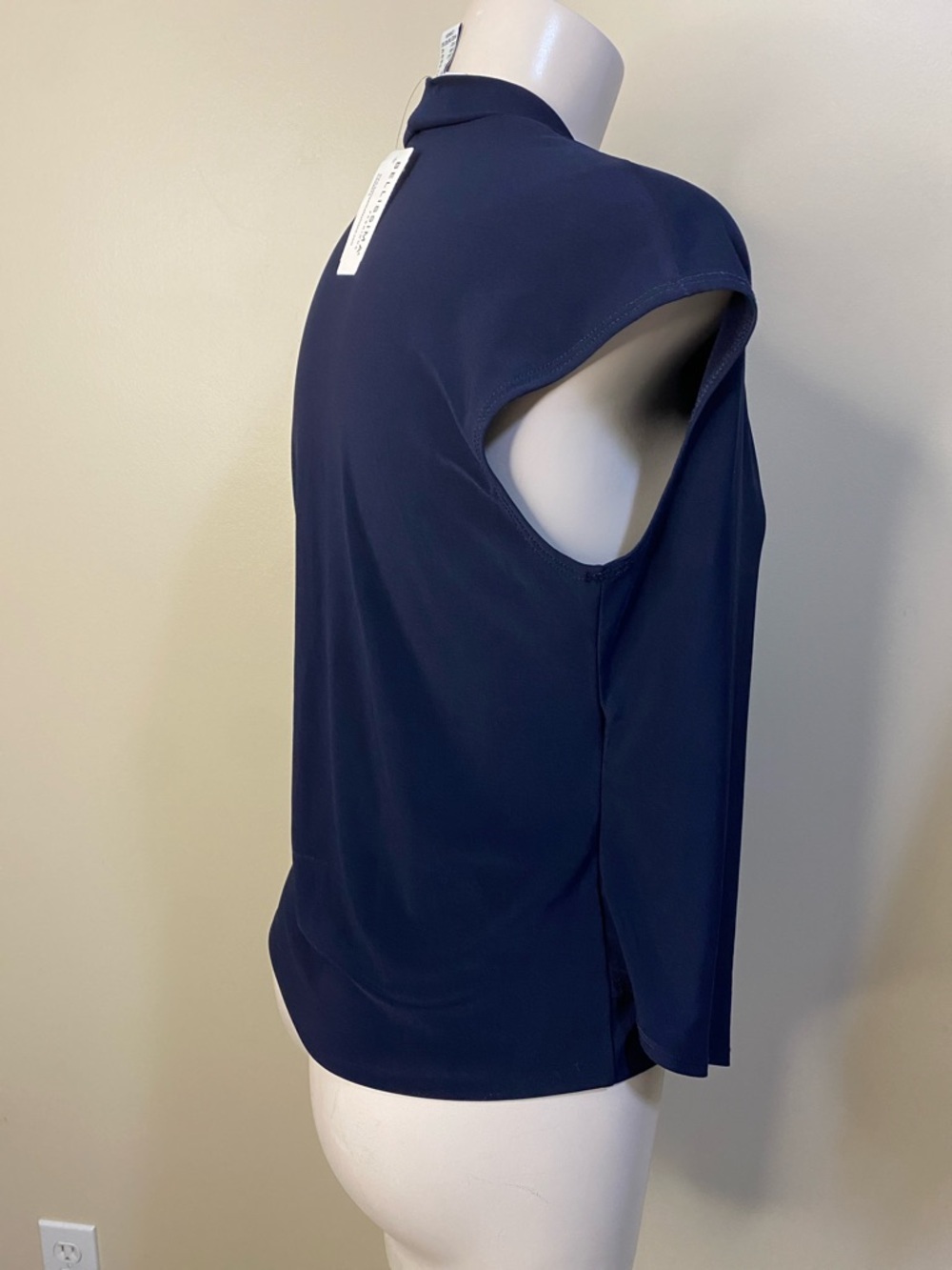 Joseph Ribkoff Navy Wrap-Front cap sleeve blouse - Picture 3 of 6